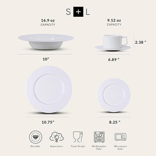 Stone Lain Sylvie 20 Pieces Bone China Dinnerware Set, White