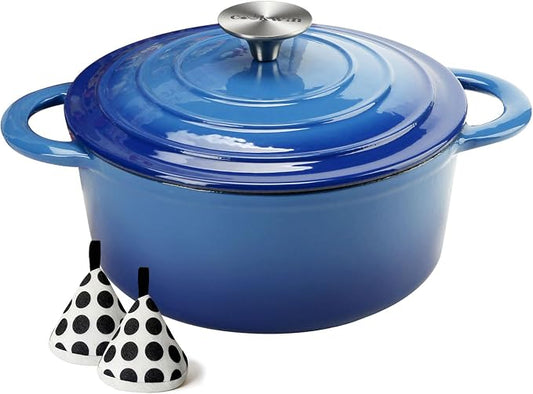 4.5 QT Enameled Cast Iron Dutch Oven with Self-Basting Lid, Heavy Duty Soup Pot for Tender Stews, Slow Cooking, Roasts & Bread Baking, Moisture-Locking, Smooth Easy-Clean Enamel Interior, Oven Safe 500°F