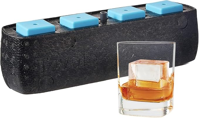 Tovolo Crystal Clear Ice Cube Maker King Cube System for Perfectly Clear Ice Cubes for Whisky Bourbon Cocktails, Seamless 2 Inch Rocks Set of 4 Molds Creates Premium Craft Ice