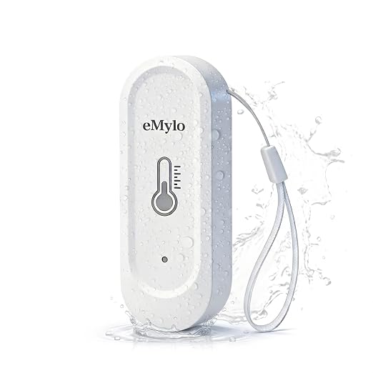 eMylo Wireless Sensor RTH08 IP65 Waterproof Thermometer Hygrometer | Indoor Outdoor Temperature Humidity Sensor with APP Alert, 328ft Range for Home Greenhouse Basement (WiFi Gateway Required)