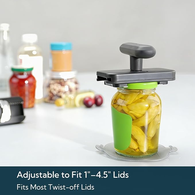 KITCHENDAO Jar Opener for Weak Hands, Twist Lid & Cap Crack Jar Opener | Fits 1–4.5 Inch Lids, Durable Metal Internal Mechanism, Stainless Steel Teeth, Non-slip Grip & Base Pad