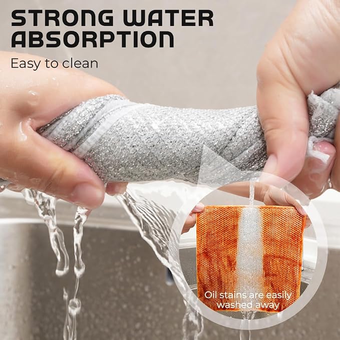 GLOCALL Multipurpose Wire Dishwashing Rags for Wet and Dry, 2024 New Non-Scratch Wire Dishcloth Scrubbing Wire Dishwashing Rag, Reusable Metal Wire Dishwashing Cloth for Home Kitchen Cooktop (10)