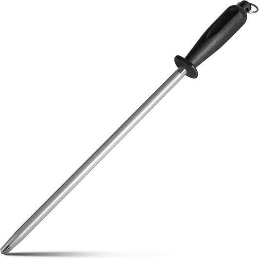 Premium Diamond Finished Black Carbon Steel Knife Sharpening Rod, 12 Inch