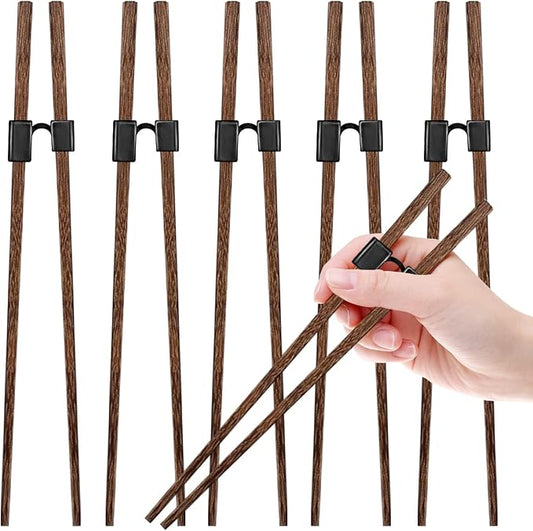 LYART 5 Pairs Reusable Training Chopsticks Beginners for Kids Adults Learners, Japanese Wooden Chopsticks Trainers Set, Dishwasher Safe, L8.86Inch (4.Wenge)