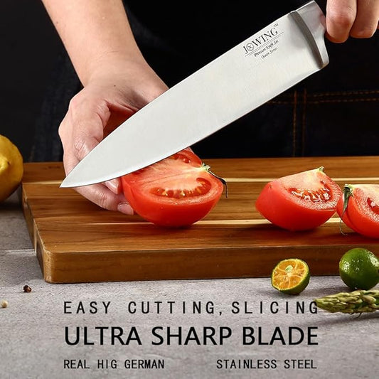 18-Piece Kitchen Chef's Knife Set Block Utensils Set with Peeler, German High Carbon Stainless Steel Razor-Sharp Blade with Ergonomic Handle, Professional Knife Block Set with Built-in Sharpener