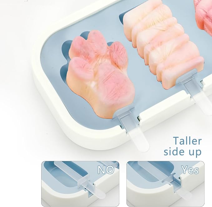 4 Pack Blue Bear Paw Silicone Popsicle Molds - Food Grade with Lids & Sticks, Ice Cream Molds for Kids Family, Homemade Frozen Treats Maker