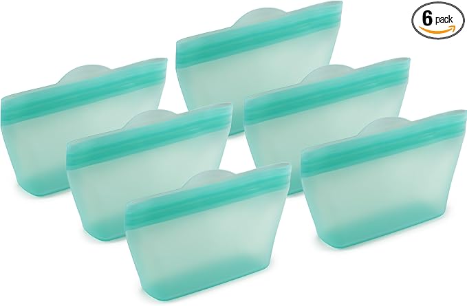 Home Logic Reusable Snack Bags - Set of 6 Pool Blue Silicone Freezer Bags, Airtight Leak Resistant Reusable Zip Bags for Kitchen Home Food Prep, Microwave & Sous Vide Safe