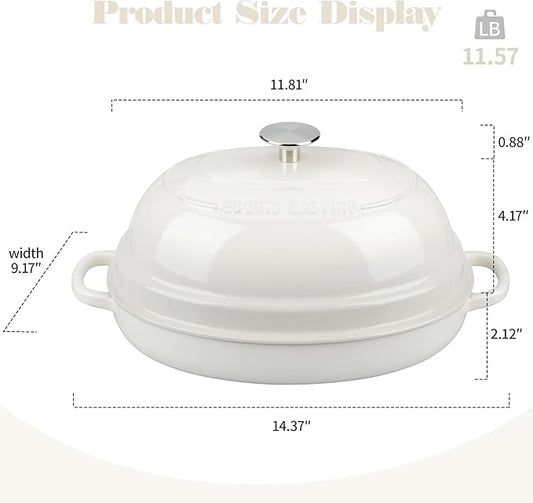 Enameled Oval Cast Iron Dutch Oven Pot with Lid, Bread Dutch Oven for Sourdough Bread Baking, 6QT, White