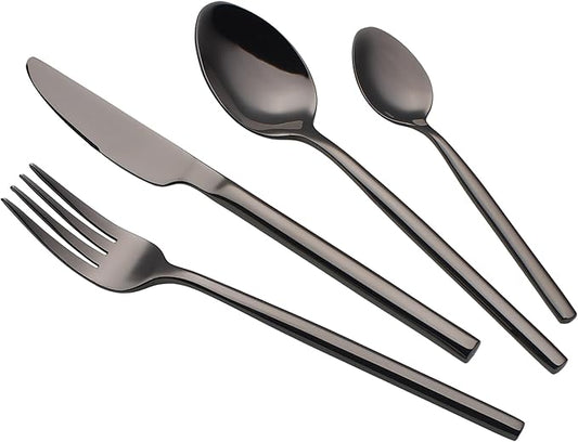 24 Piece Silverware Set For 6 Black Heavy duty 18/10 Stainless Steel Flatware Set Modern Design Knife/Fork/Spoon Mirror Polished Dishwasher Safe Cutlery Set with Gifts