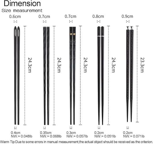 5 Pairs Food Grade PET+Glass Fiber Alloy Polymer Laser Engraving Japanese Metal Chopsticks, Squared Edge Non-Slip Chop Sticks Pack Reusable Gift with Case
