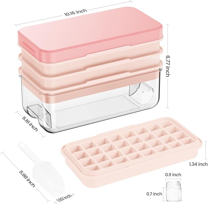 1.0" Ice Cube Trays for Freezer, PHINOX Ice Tray, 3-Tier(32Cubes/Tier) Pink