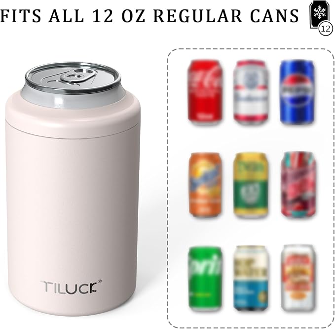 TILUCK Standard Can Cooler, Stainless Steel Insulated Cans, 12 oz | Beer & Hard Seltzer, Doucle-Walled Stainless Steel Insulated Slim Cans, Slim 12 oz