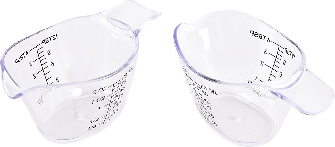 2 Pack Small Measuring Cups, 2oz/60ml Mini Measuring Cup with tsp/Tbsp/oz/ml Markings, Clear Easy-Read Scale for Kitchen, Resin, DIY, Beauty Mixing (2)