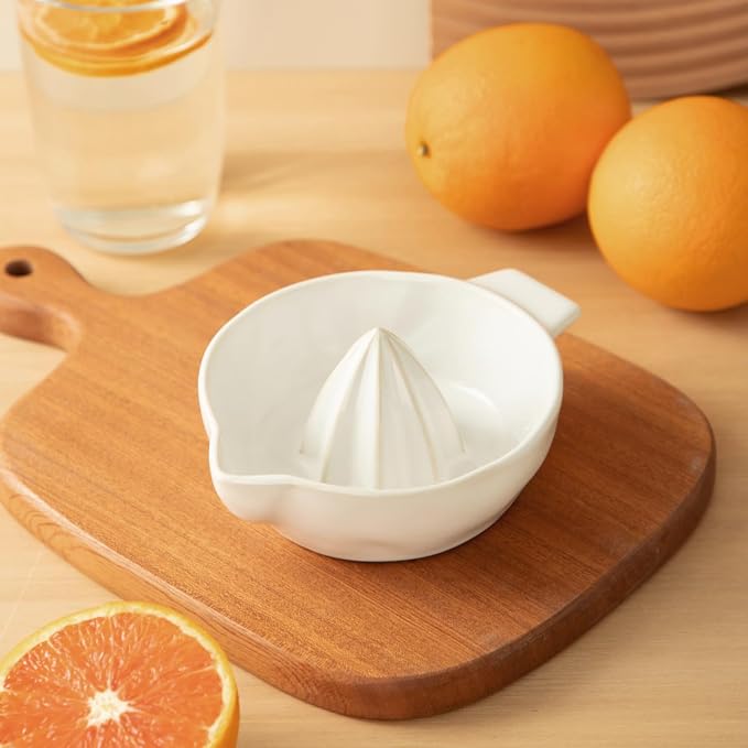 Ceramic Lemon Juicer Reamer Manual Citrus Lime Hand Squeezer Bowl Handheld | with Handle and Pour Spout, Easy to Use and Clean, Dishwasher Safe