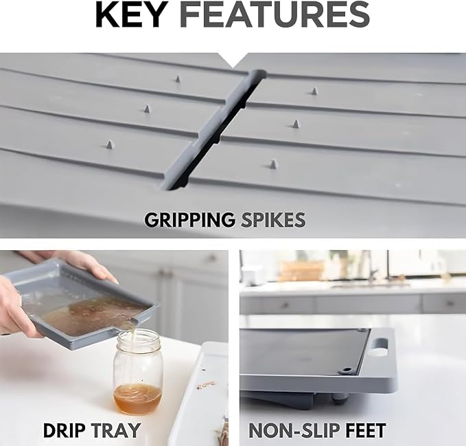 Karving King XL Deluxe Cutting Board - Spikes, Drip Tray & Meat Thermometer