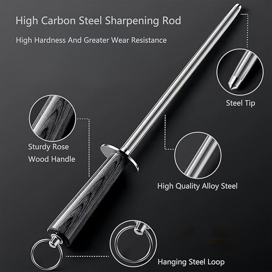 Professional Honing Rod -12 inch High Carbon Steel Knife Sharpener Rod Colorful Color Wood Handle,Sharpening Rod Belt Magnetization,Honing Steel Quick Sharpening,Chef's Sharpening Tool