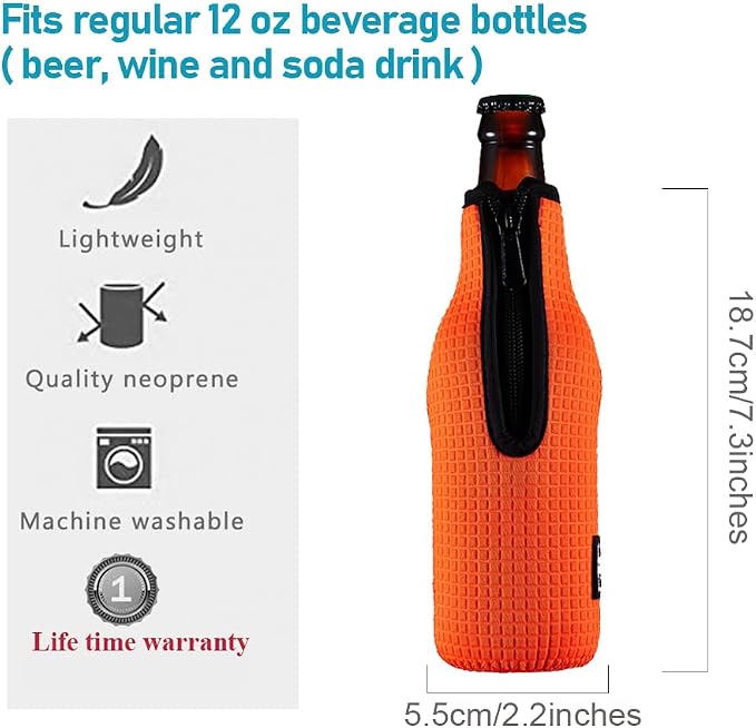 Beer Bottle Sleeve Insulators 12oz 330ml Standard Beer Bottle Cooler Covers Zip-up Bottle Jacket 12OZ Beer Bottle Holder Non-slip Thick Neoprene Sleeves 4PC Pack (Black/Red/Blue/Grey)