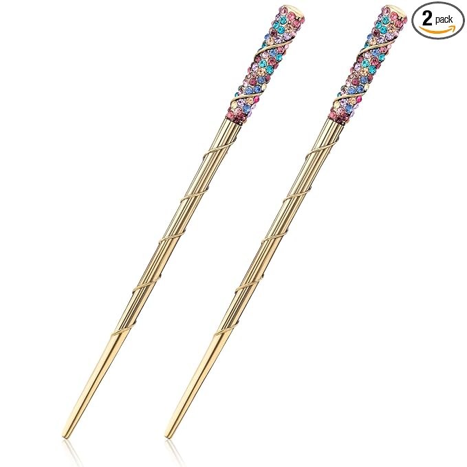 PAGOW 2 Pcs Rhinestone Crystal Hair Sticks, Colorful Hair Chopsticks for Women, Traditional Chinese Hairpin, Antique Chopsticks Hairpin for Long Hair, Wedding Hair Accessories Jewelry