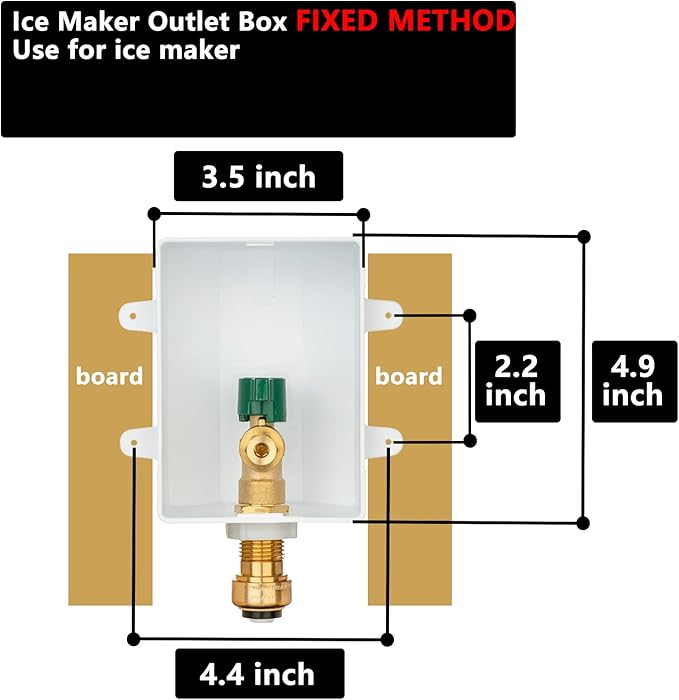 (1 Pack) Lidertik 1/2 inch Push-to-Connect Pre-Assembled Ice Maker Outlet Box Valve 1/4 inch Recessed Refrigerator Water Line Wall Box with Shut Off Valve LI-ZBQH-550