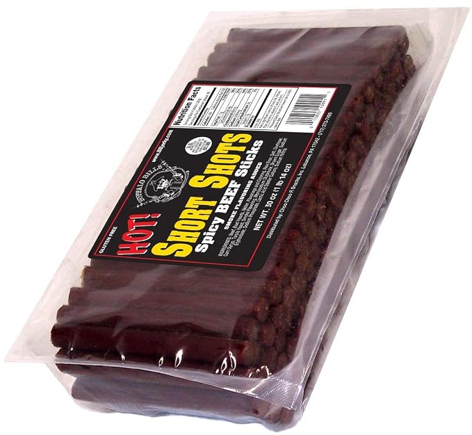 Buffalo Bills Hot Short Shots (120 hot and spicy 3.5” beef sticks per 30oz bag) | Gluten Free, Ideal For Road Trips, Officesnacks, Hiking, High Protein Snack, Made In The USA, 100% Us-Raised Beef, 120 Sticks