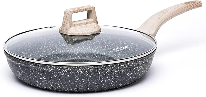 CAROTE Non Stick Frying Pan, 12 Inch Classic Granite Skillet with Glass Lid | Healthty Non Toxic Kitchen Stone Cookware, Compatible with All Stovetop, Easy to Clean, PFOA Free