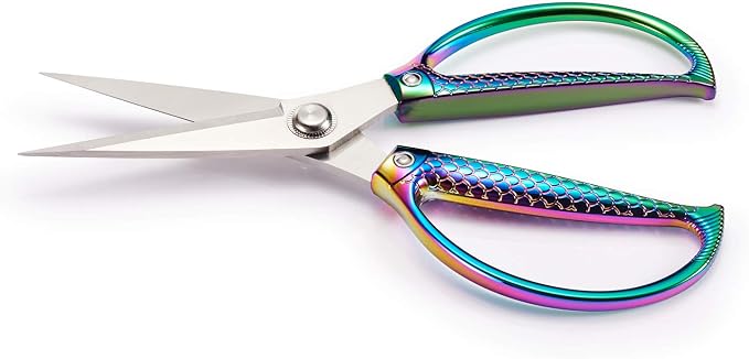 Jasni Fish pattern Powerful kitchen scissors professional Heavy Duty Multi-Purpose pretty Color rainbow Titanium Coating Forged Stainless Steel fish bones Shears Office Home scissors