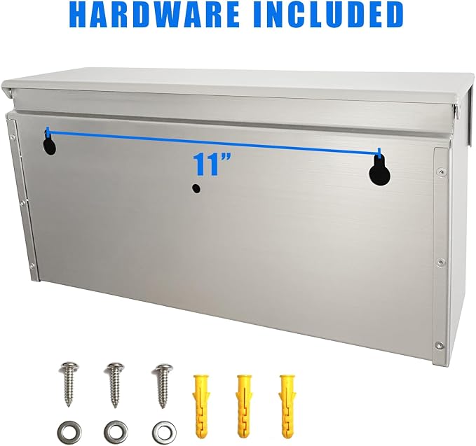 Stainless Steel Wall-Mount Outdoor Mailbox with Rain Cover | Large-Capacity Mailbox for Homes, Apartments & Offices with Secure Front Access & Weather-Resistant Design, Silver