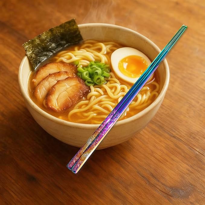 Stainless Steel Rainbow Chopsticks - 5 Pairs Reusable Metal Chopsticks with Non-Slip Tips, Dishwasher Safe, Colorful Utensil Set for Adults, Kids, Asian Cuisine, Sushi, Noodles, Home Kitchen or Gift