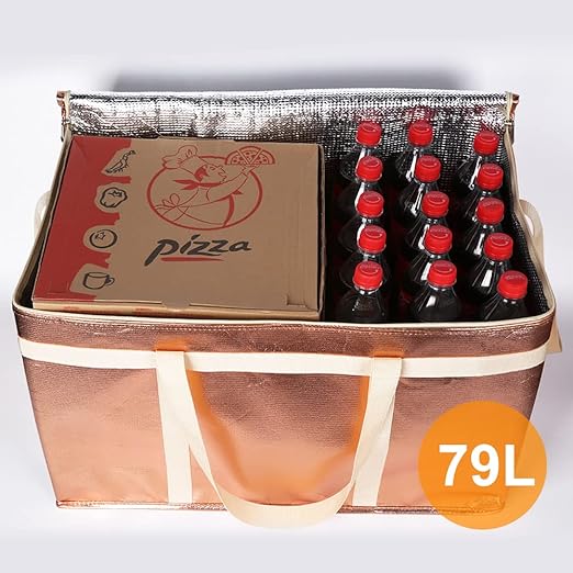 Bodaon 2-Pack Insulated Pizza Delivery Bags, XXX-Large Commercial Food Delivery Insulation Bag for Hot/Cold Food, Large Capacity Reusable Warming Bag, Gold