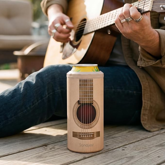 Guitar Can Cooler 12oz - Travel Mug Cup - Stainless Steel Insulated for Men Women - Tumbler Cans Koozie, Beach Gift for Summer Vacation, Christmas, Birthday