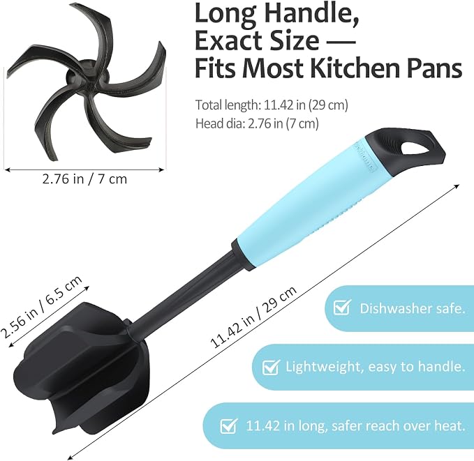 Ourokhome Meat Chopper and Potato Masher, Heat Resistant Nylon Ground Beef Smasher for Hamburger, 5 Curved Blades Nonstick Safe Mixer & Stirrer Practical Kitchen Gadgets, Teal