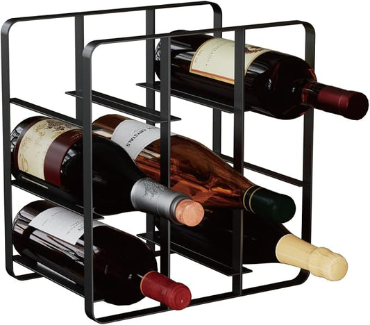 Buruis 9-Bottle Wine Rack, Modern Metal Countertop Wine Holder Stand for Kitchen, Pantry & Cabinet Storage, No Assembly Required, Black