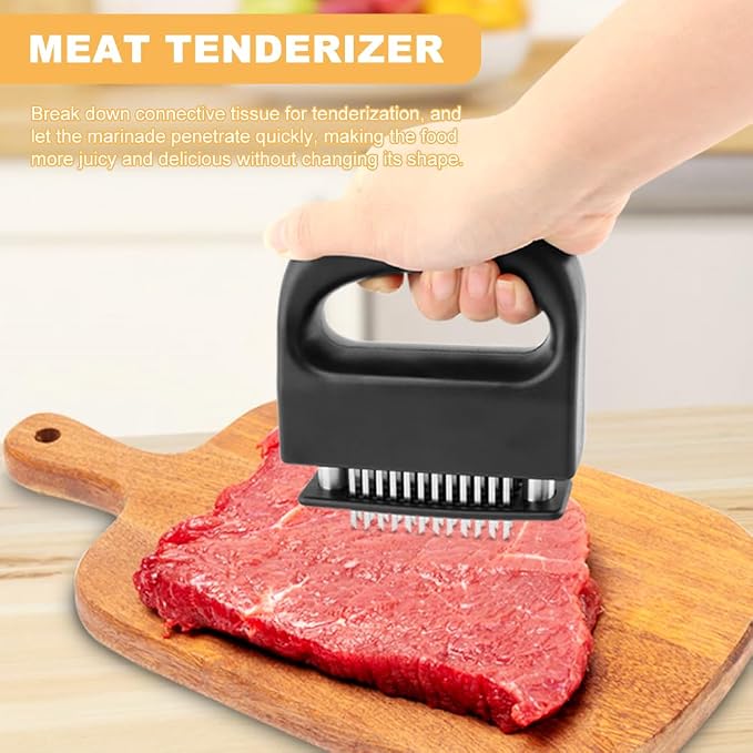Meat Tenderizer Tool, Stainless Steel Meat Tenderizer With 48 Ultra Sharp Needle Blades, Cooking Gadget for Chicken, Steak, Veal, Pork, BBQ(COLOR:Black)