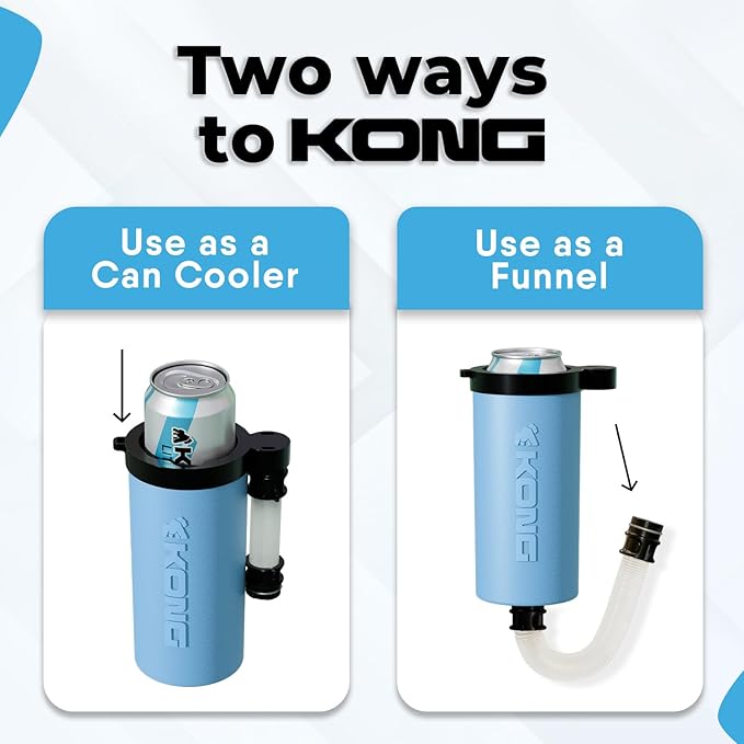 The Kong Skinny Can - Portable Coozie or Bottle Cooler/Cup With Detachable, Expandable, Hose To Funnel Your Drink (Blue)
