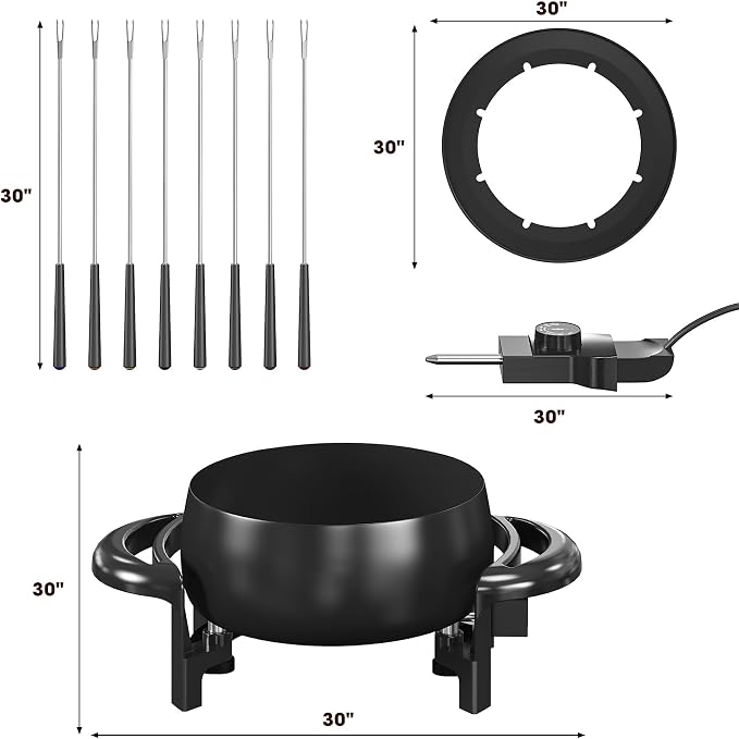 Sunvivi 3 Quarts Electric Fondue Pot Set for Cheese & Chocolate,Temperature Control, 8-Color Coded Forks, for Cheese, Chocolate, Hot Oil, Broth