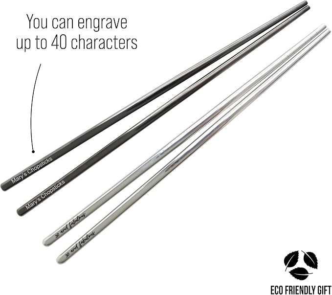 Set of custom reusable metal chopsticks engraved japanese stainless steel dinnerware utensils lot for new home, gifts, party favors, wedding goodie bags, engagements