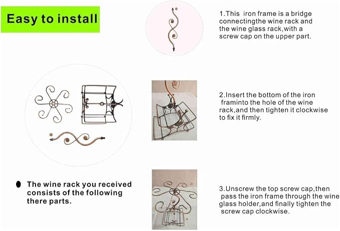 Wine Rack and Wine Glass Holder-Hold 4 Wine Bottles and 6 Glasses-Perfect for Home Kitchen Decor & Kitchen Storage Rack