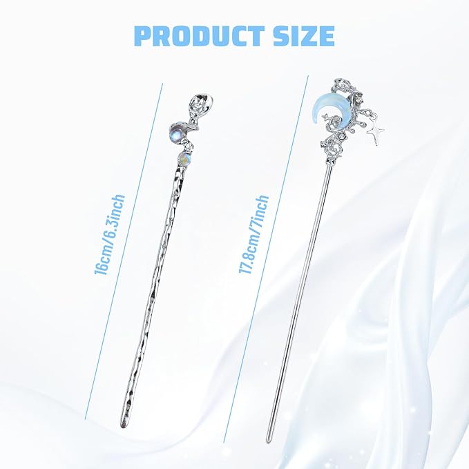 inSowni 8 Pieces Retro Vintage Asian Chinese Traditional Hanfu Fishtail Star Moon Butterfly Silver Metal Hair Sticks Long Hair Chopsticks Forks Bun Updo Holders Hairpins for Women Girls