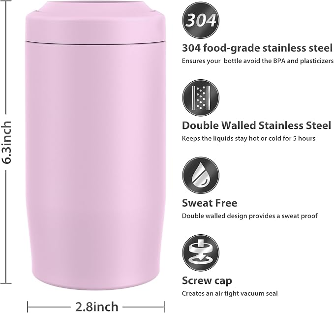 Morefeel 4-in-1 Insulated Can Cooler for 12 oz Cans & Bottles | 304 Stainless Steel Can Holder Fits 12 Oz Slim Cans, Standard Cans, Beer Bottles & Works as A Open Cup; Dishwasher Safe
