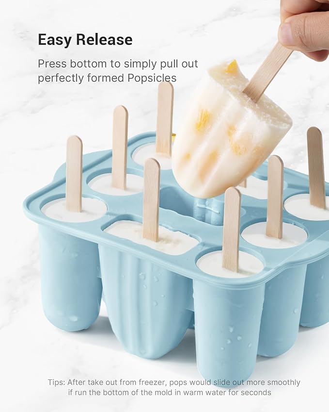 Popsicle Molds for Kids, 9 Pieces Popsicles Molds Silicone BPA- Free Popsicle Maker Ice Pop Molds Ice Pops Maker DIY Handmade Popsicles Molds for Kids Adults with Popsicle Sticks+Popsicle Bags, Blue