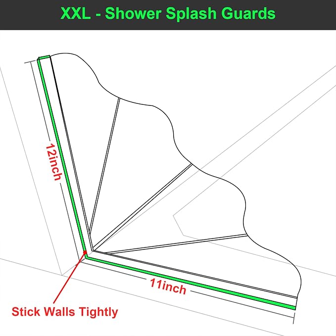 Silicone Shower Splash Guard, XXL Clear Bathtub Corner Splash Guard, Bathroom Shower Water Guard with Self-Adhesive, Can Be Adjustable Angle in Washbasin, Tubs, Sinks Etc - 2Pack