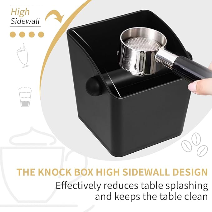 IAOSEN Large Square Knock Box Shock-absorbent Knock Box Espresso with Removable Knock Bar and Non-Slip Base Espresso Accessories for Home/Office (Large Black Knock Box)