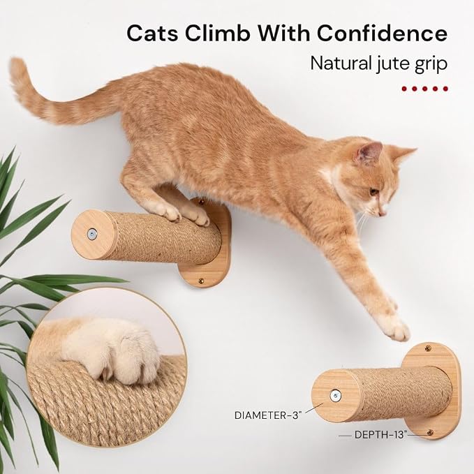 7 Ruby Road Alto Cat Wall Hammock Set — Wall Mounted Cat Shelves & Furniture with Climbing Steps for Large Cats, Holds 35 lbs, Indoor Climbing & Lounging, Replaceable Cushion
