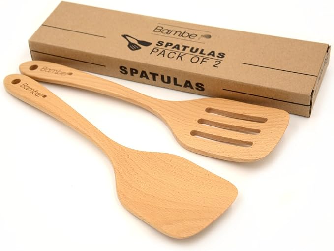 Bamber Wooden Wok Spatula Set Wood Turner for Non Stick Cookware, Pack of 2