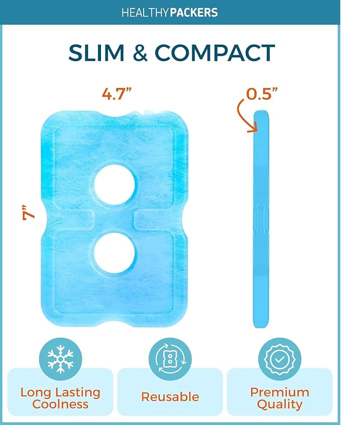 Healthy Packers Ice Packs for Lunch Boxes & Coolers - Freezer Packs - Original Cool Pack | Cooler Accessories for Beach, Camping & Fishing | Slim & Long-Lasting Reusable Ice Pack for Cooler