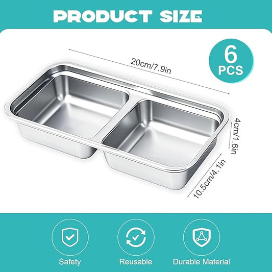 Stainless Steel Snack Containers, 6-Pack Reusable Grab and Go Containers with Lids, Dual Compartment Bento Box for Travel, Camping & Lunch Prep