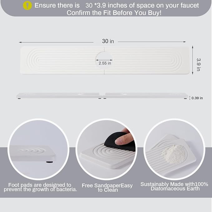 Faucet Mat for Kitchen Sink with Raised Feet, Quick Dry Stone Sink Mat Around Faucet, Water Absorbent Stone Tray, Sink Splash Guard & Protectors, Stone Drying Mat for Kitchen Counter