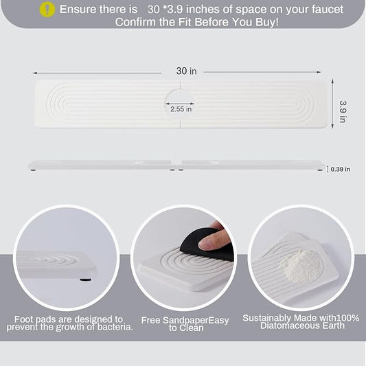 Faucet Mat for Kitchen Sink with Raised Feet, Quick Dry Stone Sink Mat Around Faucet, Water Absorbent Stone Tray, Sink Splash Guard & Protectors, Stone Drying Mat for Kitchen Counter