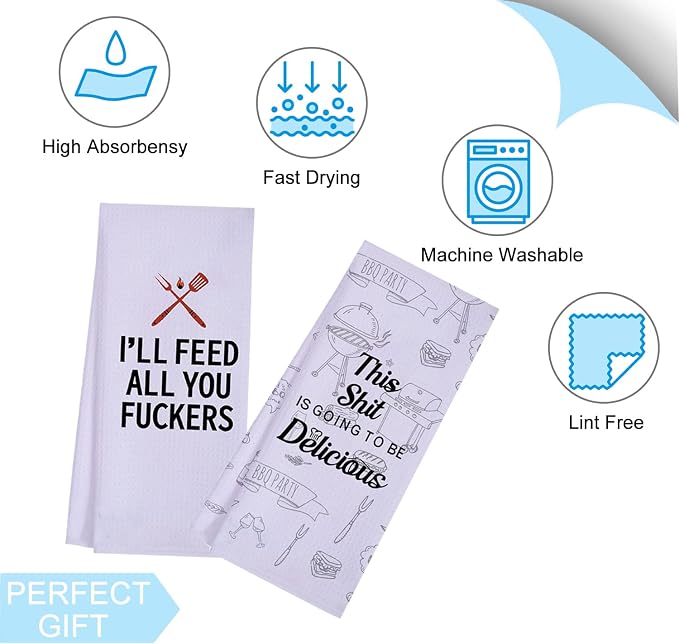 LXOMILL Funny Kitchen Towels for Men, Women, Chef Gifts, BBQ Cooking Dish Towels