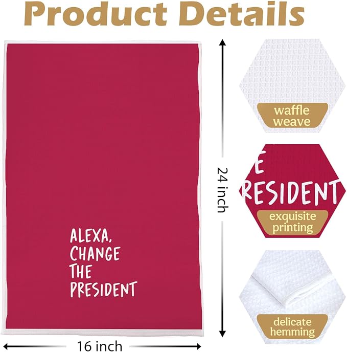 Funny Political Kitchen Towels - Change The President Waffle Weave Dish Towels, Funny Kitchen Bathroom Decor, House Warming Gifts, Changing Towel, 16×24 Inches- Red